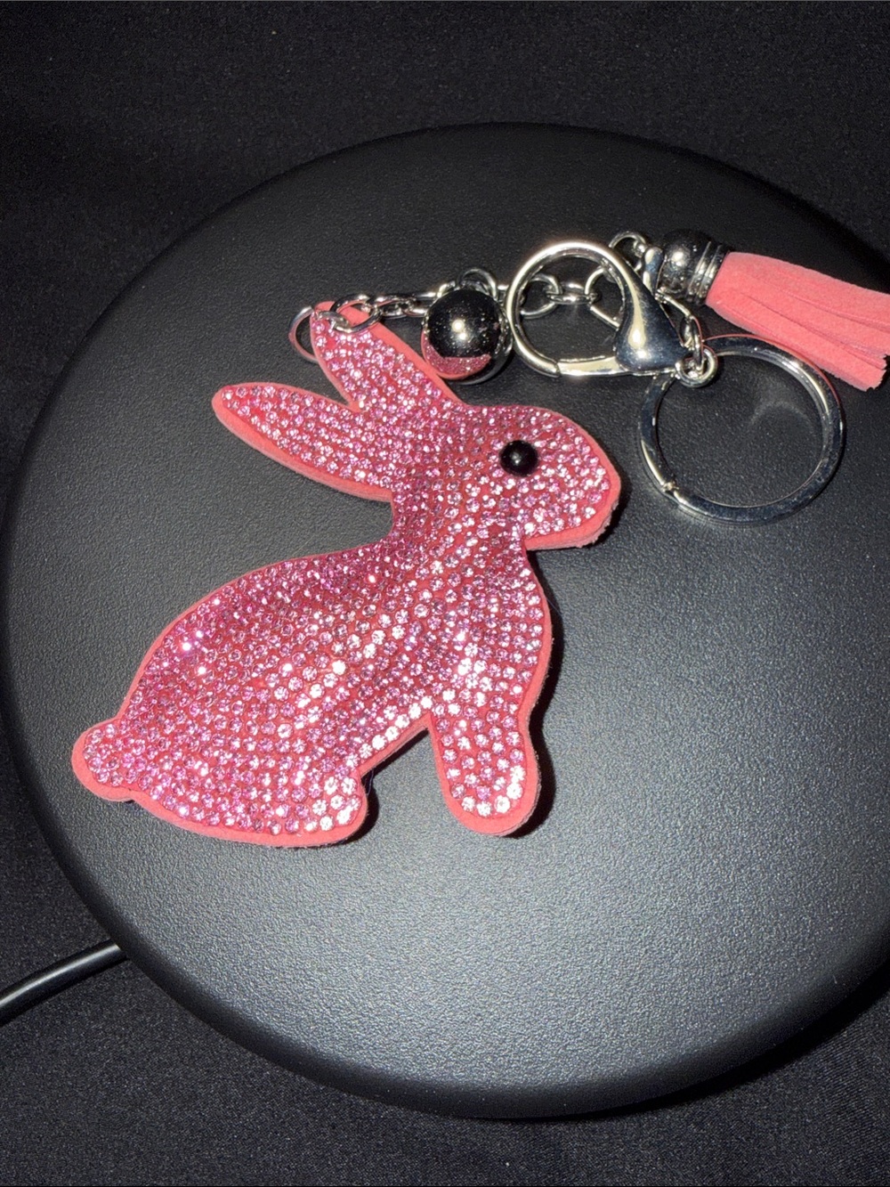 Pink Rhinestone Bunny Key & Card Holder Charm